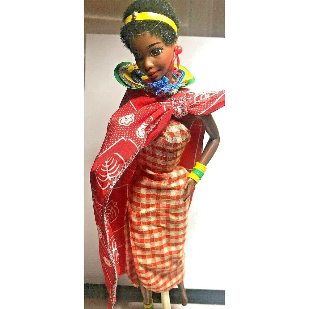 Mattel Kenyan African Traditional Kenyan Dressed Doll, 12 Inches Tall with Stand